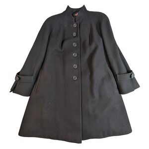 Alorna Woman Vintage Black Wool Blend Swing Coat Made in USA
